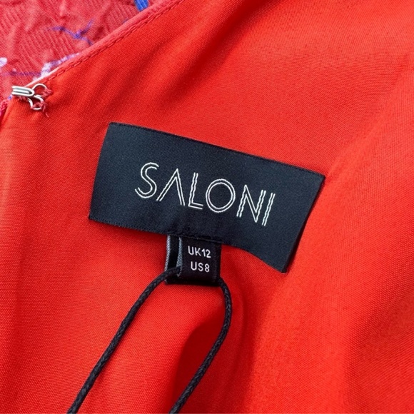Saloni Red and Blue Floral Jacquard Fit and Flare Dress Size US 8 - Picture 6 of 8